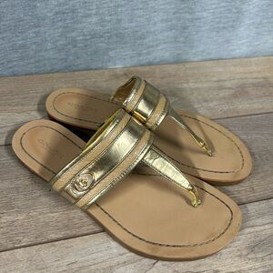 Coach Eileen Women's T-Strap Thong Sandals, Gold And Tan, Size 9B